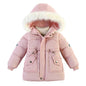 3-6 Years Winter Girls Jackets Fur Collar Fashion Little Princess Coat Warm Hooded Zipper Outerwear Birthday Gift Kids Clothes