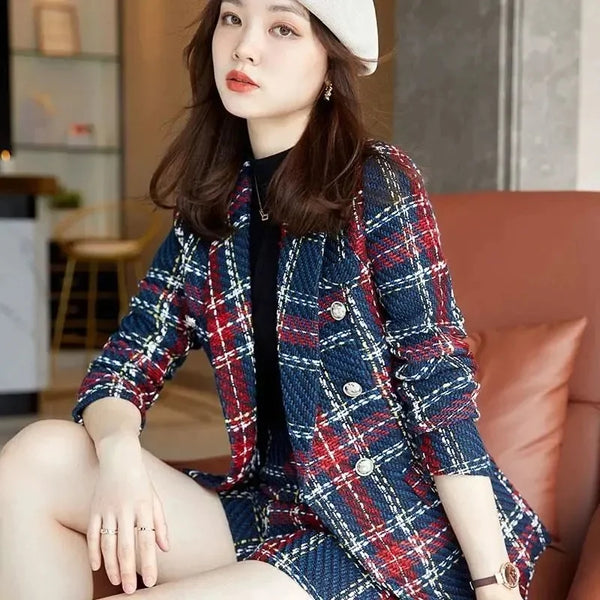 High-end Socialite Xiaoxiangfeng Professional Suit Female Autumn Winter Wool Plaid Small Suit Jacket Shorts Two-piece Set X