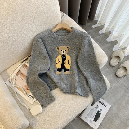 Women Cashmere Sweater 2024 Autumn Winter Korean Style Cartoon Bear Long Sleeve y2k Clothes Pullovers Knitted Sweaters For Women