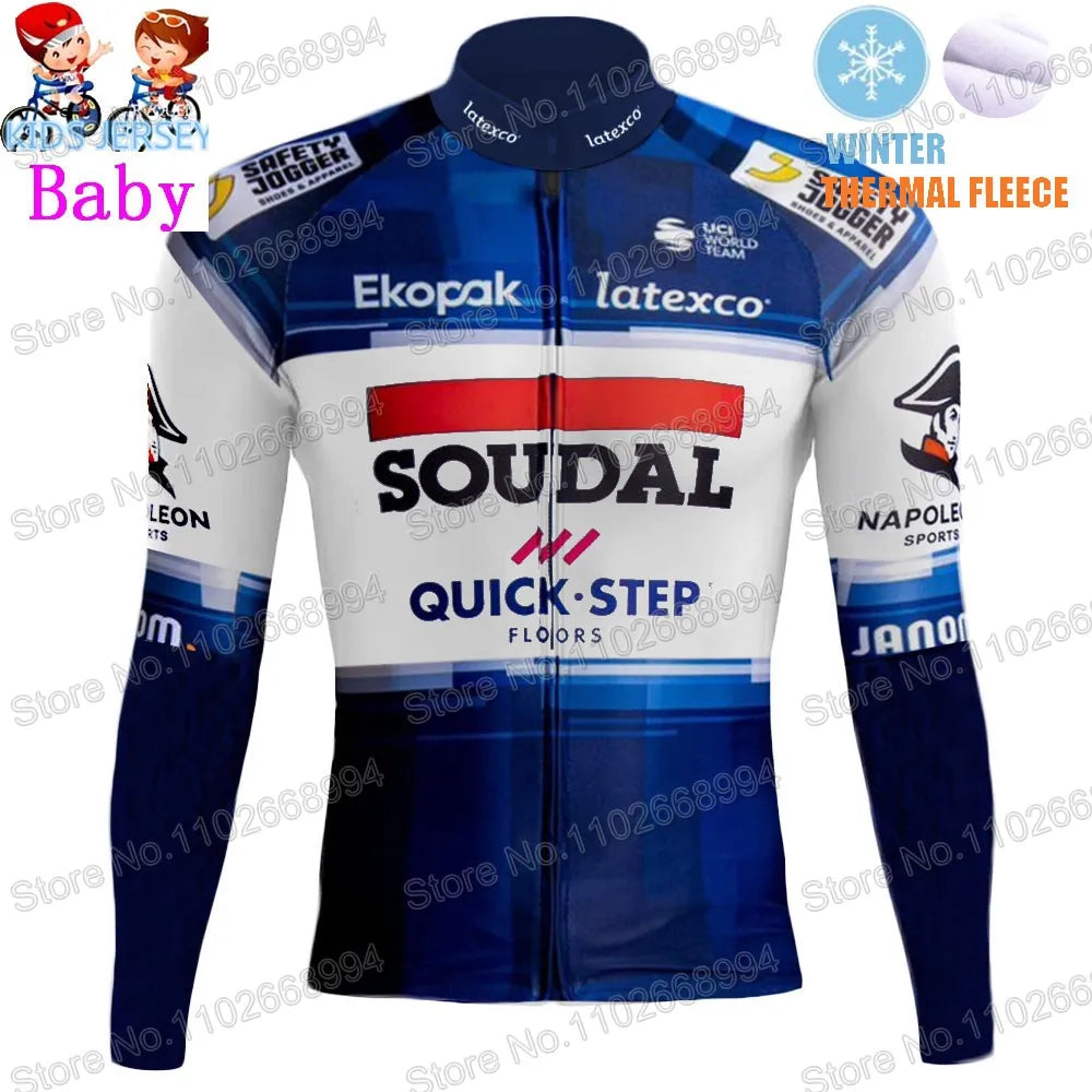 Kids Soudal Quick Step 2025 Cycling Jersey Winter Set World Champion Boys Girl Cycling Clothing Bike Thermal Jacket Suit Maillot