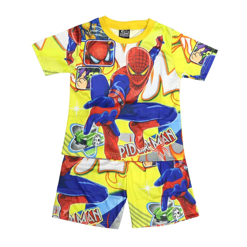 Children Pajamas Set Short Sleeve T Shirt Shorts Superhero Spiderman Costume Pyjamas Kids Boy Girls Pijamas Cartoon Baby Sleepw