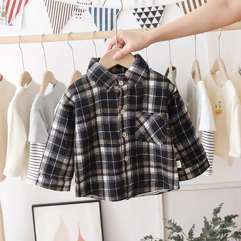 Fashion Boys Shirt New Plaid Style Kids Long Sleeve Shirts Children's Cotton Clothes Kids Boy Girls Thicken Blouses Velvet Tops