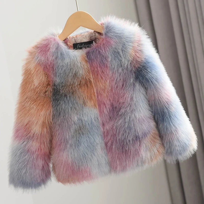 Little Girls Faux Fur Coat Warm Winter Coats Thick Fox Fur Jacket Korean Fashion Kids Plush Outerwear Child High Quality Outwear