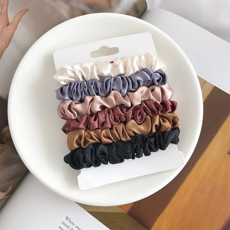 6Pcs Elegant Hair Scrunchies Women Minimalist Simulation Silk Hair Ties Solid Color Elastic Hair Loop Ponytail Hair Accessories