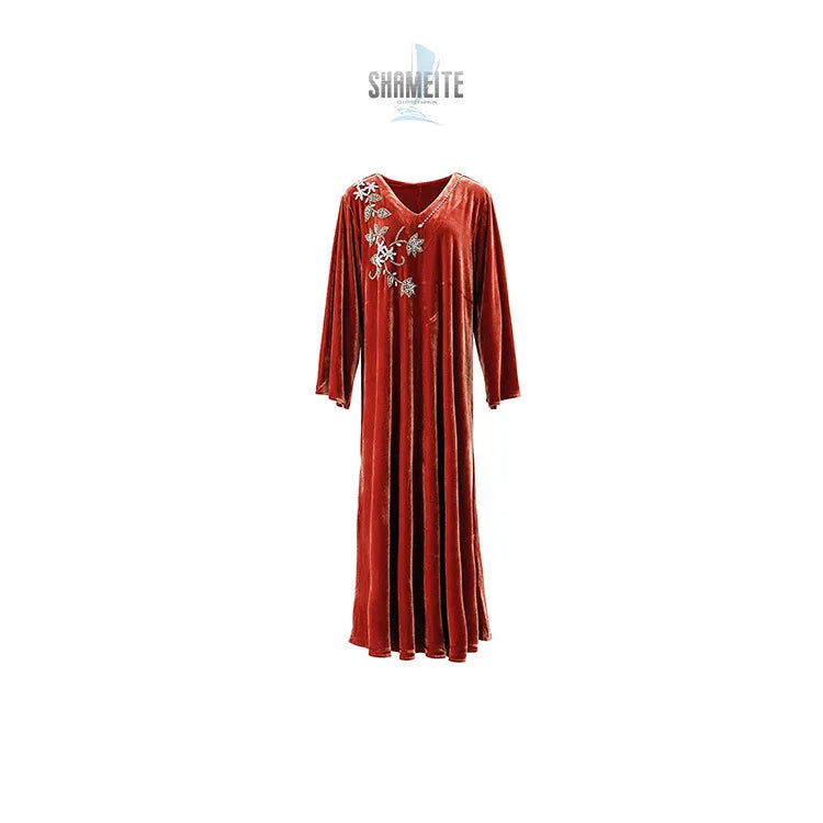 OME Muslim Robe Women's Korean Velvet Autumn/Winter Dress Abaya Dubai Robe