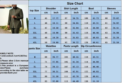 Luxury Men's Suit Set Kaunda Suit Tuxedo Outfits Pocket Top Pants African Ethnic Wedding Gentleman 2pcs Sets Suit Outfits