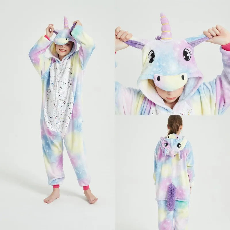 Kids Pijamas Shark Kigurumi Parenting Animal  Onesie Unicorn Sleepwear Bodysuits Adult Full Body Jumpsuits Winter Flannel