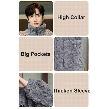 Antistatic Coral Fleece Men's Winter Pajamas Set Thicken Flannel Warm Sleepwear Big Size 3XL Zipper Soft Pajama Men pyjama homme