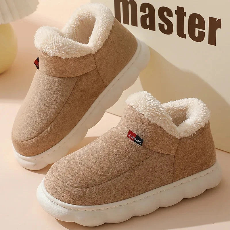 Bebealy Winter Men Shoes Winter Short Plush Men Slippers Outdoor Fur Non-slip House Shoes Casual Fuzzy Soft Cozy Men Shoes Women