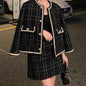 Women Fried Street Tweed Suit New Spring Autumn Wool Jacket + Skirt Female Fashion Loose Tweed Skirts Two-Piece Set