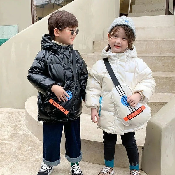 Children Winter Jacket Boy Autumn Printed Guitar Waterproof Shiny Hooded Little Outerwear Duck Down Coat Kids Girl Parka