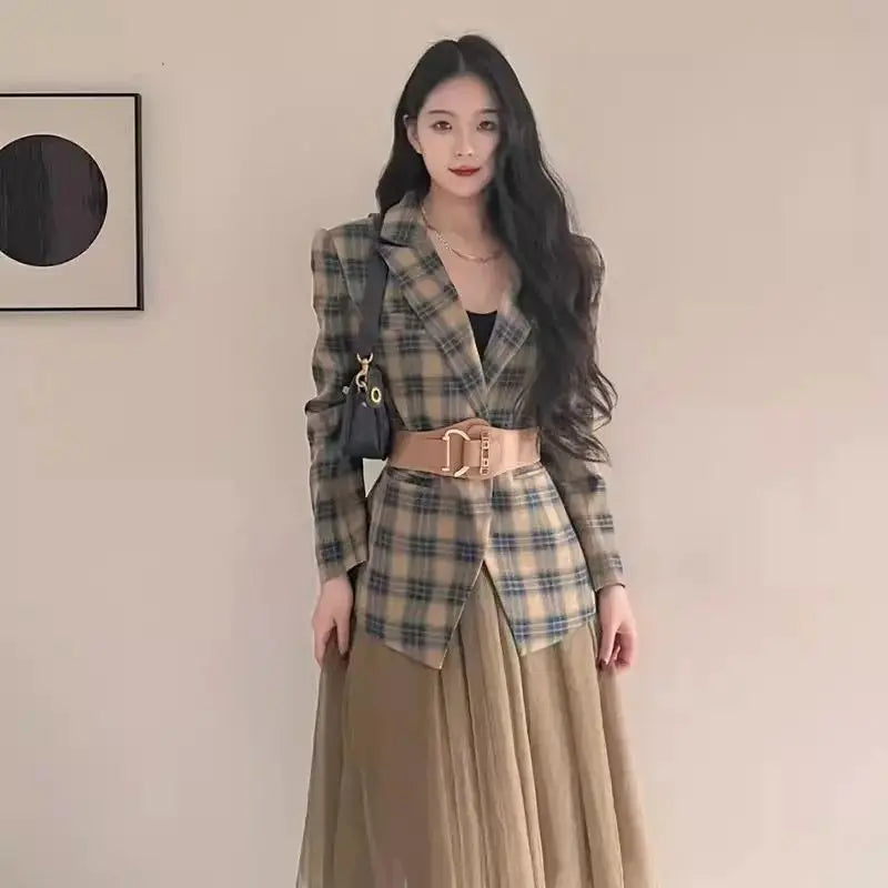 Romantic Tea Break Suit Jacket Small Fragrance Style Suit Plaid Princess Half Skirt Light Mature Imperial Sister Two-piece Set