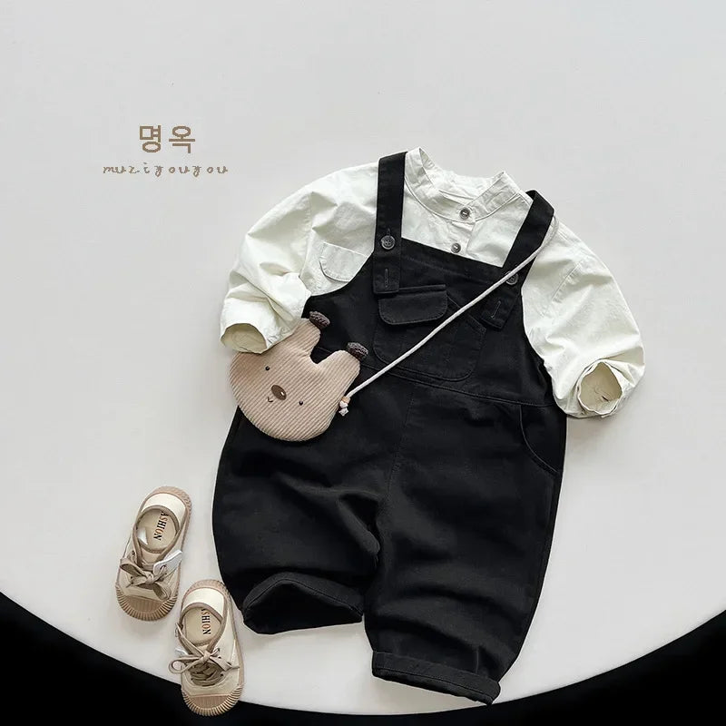 2025 Spring Autumn New Style Baby Boys Shirts Japan Style Soft Solid Simple Cotton Comfortable Fashion Kids Boy Blouse