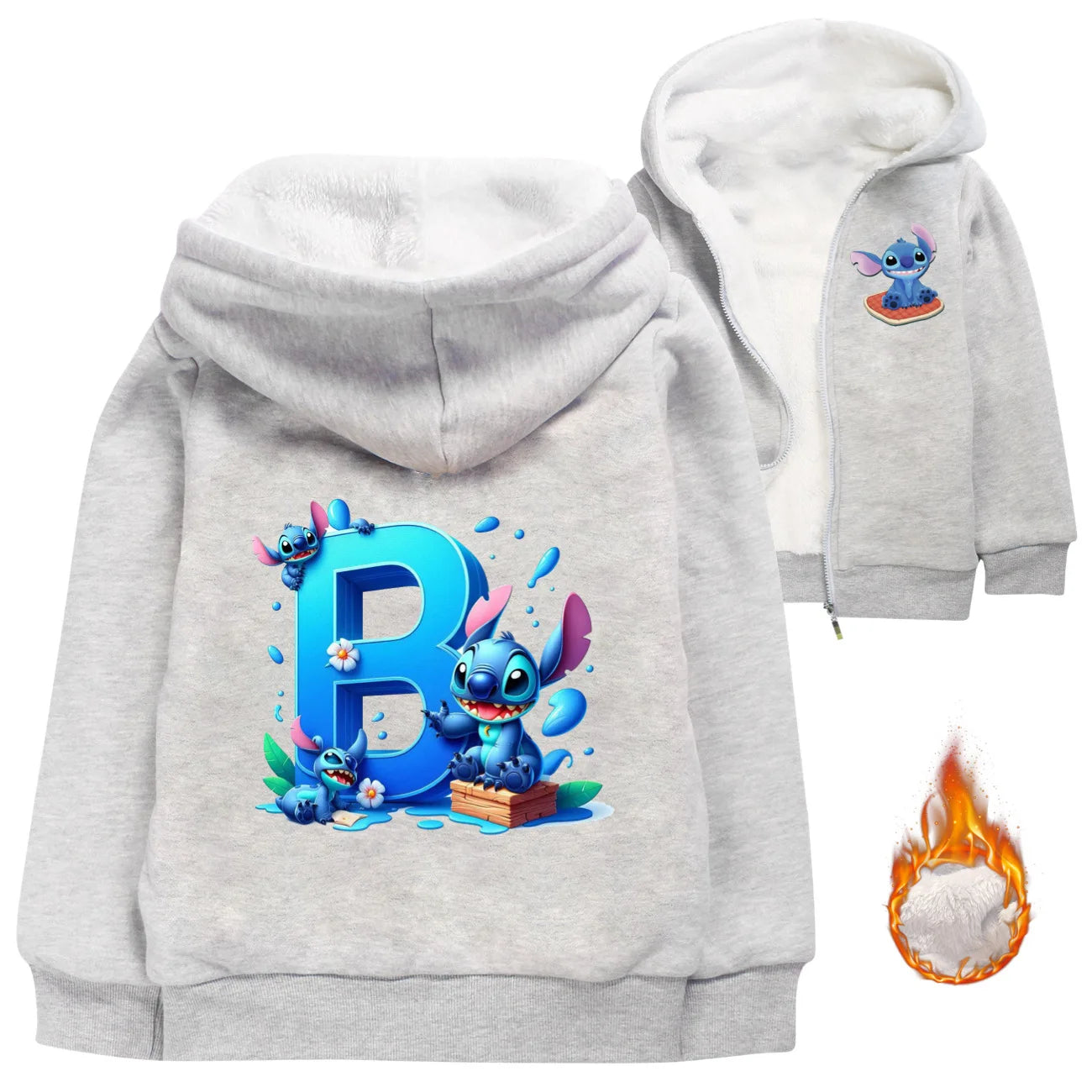 Kid Baby Boy Girl Coat Autumn Winter Long Sleeve Plush Hoodies Cartoon Stitch Print Children Sweatshirt Clothes Thick Top Outfit