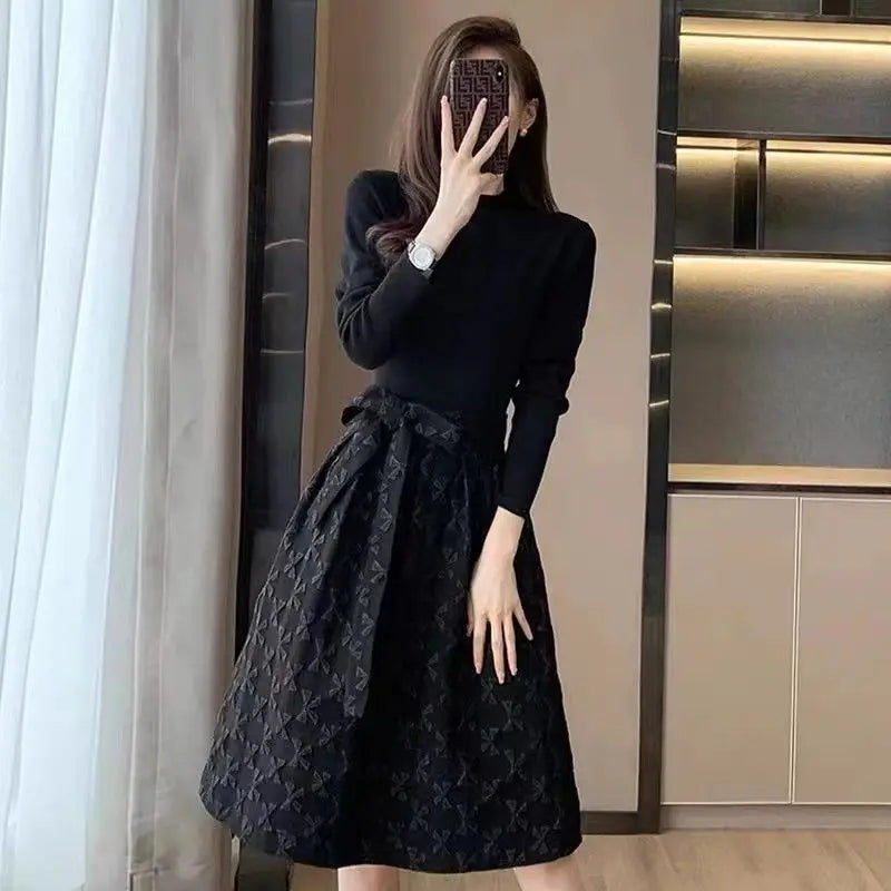 Black Women's Long Sleeve Dresses Birthday Bow Female Dress Clothing Full Vintage Hot Clothes Korean Fashion High Quality Luxury