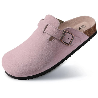 Comwarm Cork Footbed Clogs For Women Men Fashion Leather Mules Comfort Potato Shoes With Arch Support Indoor Outdoor Flat Slides