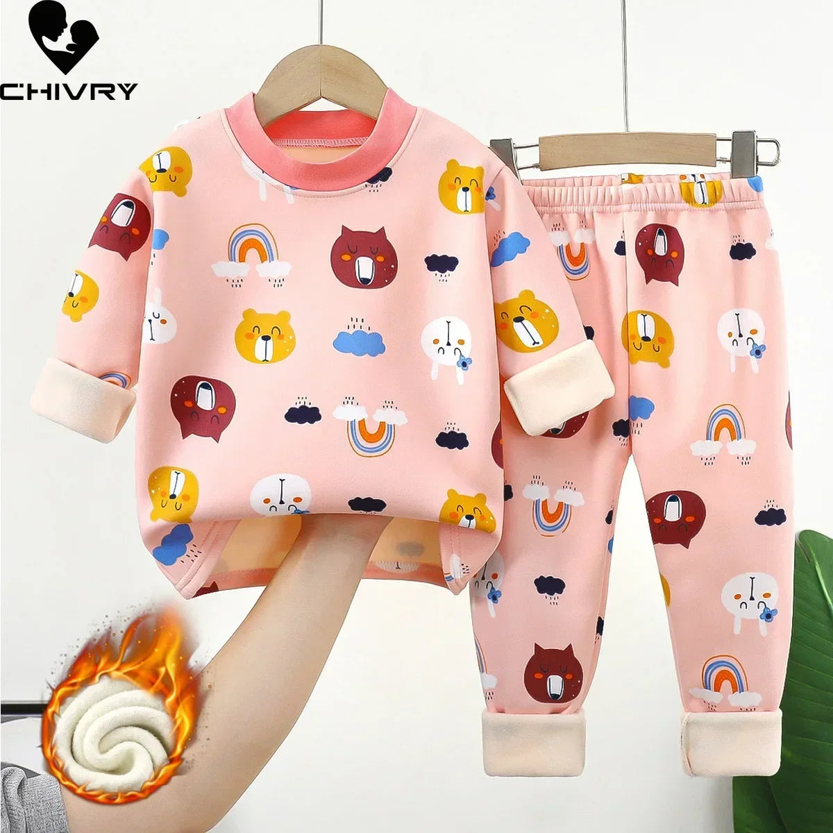 New 2025 Autumn Winter Kids Thicken Warm Pajamas Baby Boys Girls Cartoon Long Sleeve Pyjamas Toddler Sleepwear Clothing Sets