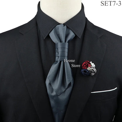 New Men's Premium Paisley Tie Brooch Set Red Black Blue Ajustable Neck Tie Luxury Classic Suit Tuxedo Groom Wedding Accessories