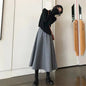 Winter Long Woolen Skirt Women Fashion High Waist Basic Wool Skirts Female Casual Thick Warm Black Elastic A-Line Maxi Skirts