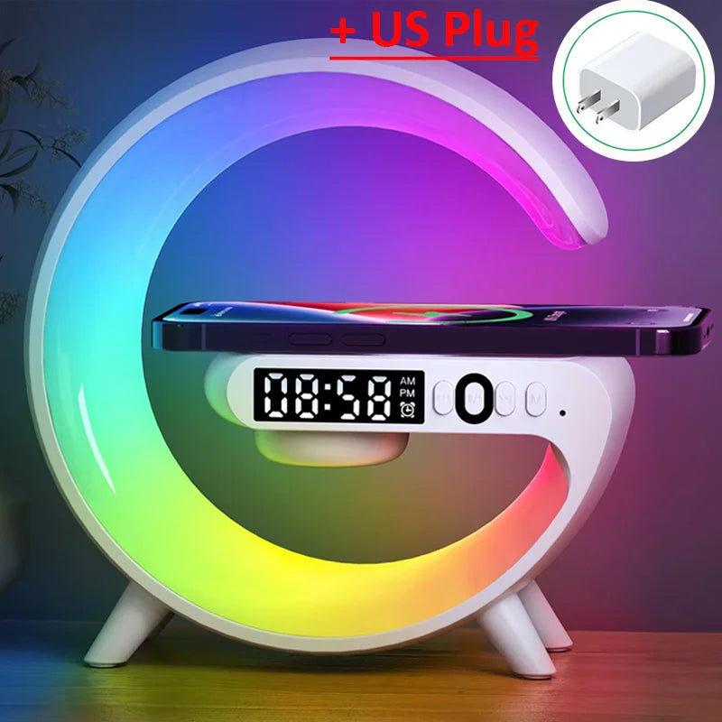 Multifunction Wireless Charger Pad Stand Speaker TF RGB Night Light 15W Fast Charging Station for iPhone Samsung Xiaomi Huawei