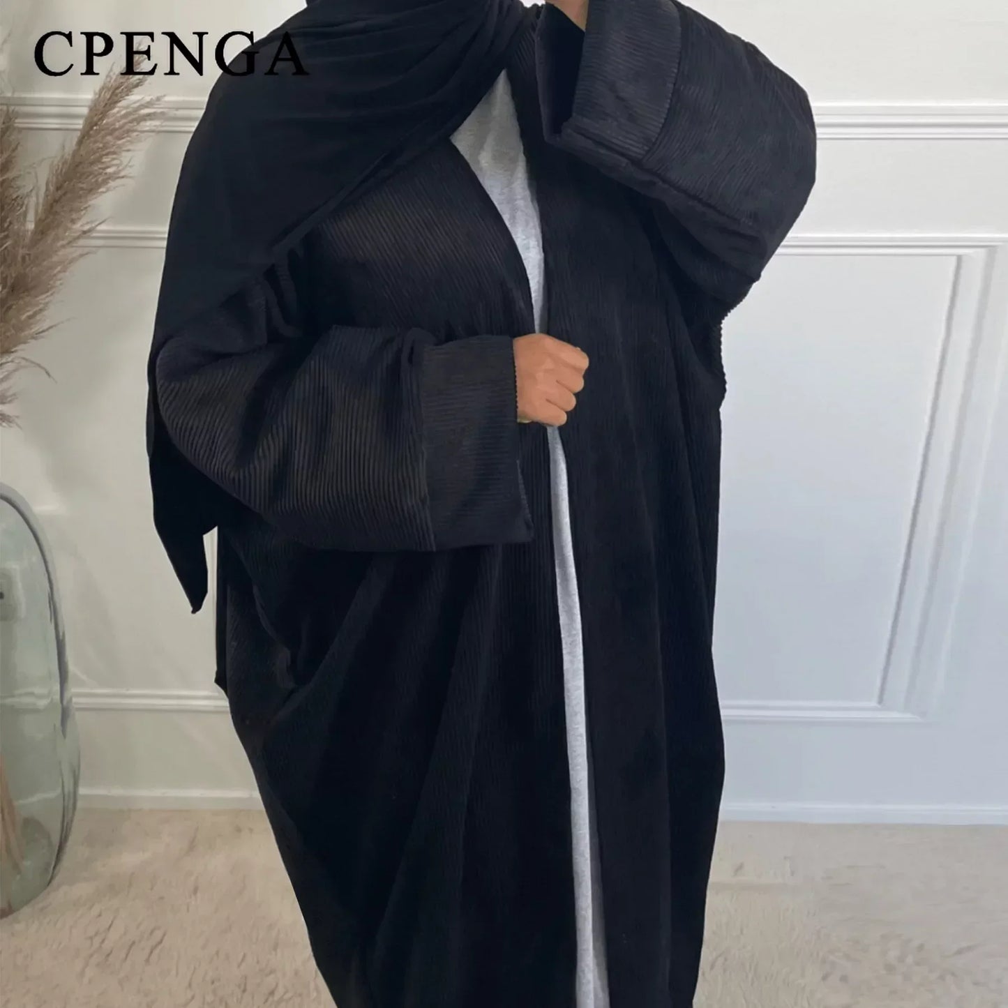 New Winter Corduroy Coat for Women Warm Thick Kimono Cardigan Arab Turkey Modest Abaya Islam Clothing Femme Retro Robe