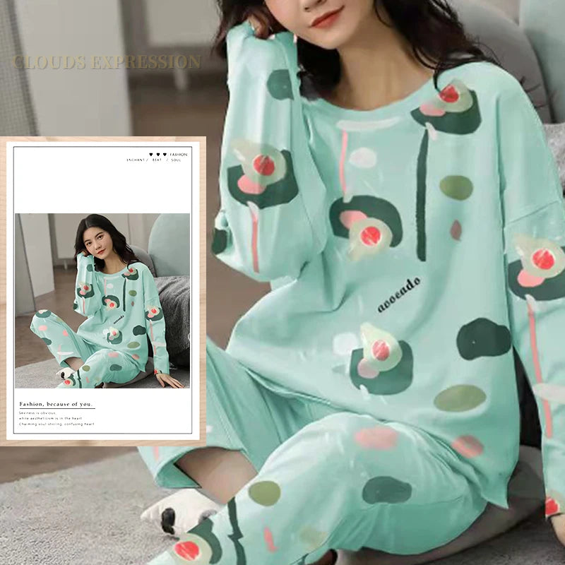 Spring Autumn Big Size 5XL Women Polyester Pajamas Plaid Sleepwear Long-sleeved Homewear Sets Womens Simple Loose Casual Pijamas