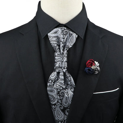 New Men's Premium Paisley Tie Brooch Set Red Black Blue Ajustable Neck Tie Luxury Classic Suit Tuxedo Groom Wedding Accessories