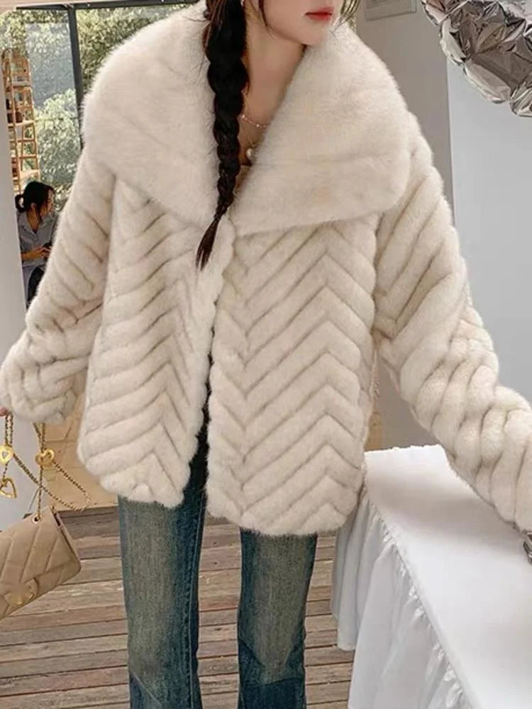 Solid Loose Big Lapel Long Sleeve Faux Mink Fur Coat All-match Keep Warm Women Winter Thick Outwear