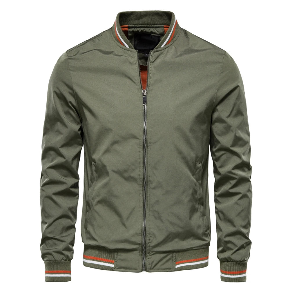 Men's Solid Color Autumn Bomber Jacket - Casual Baseball Outerwear