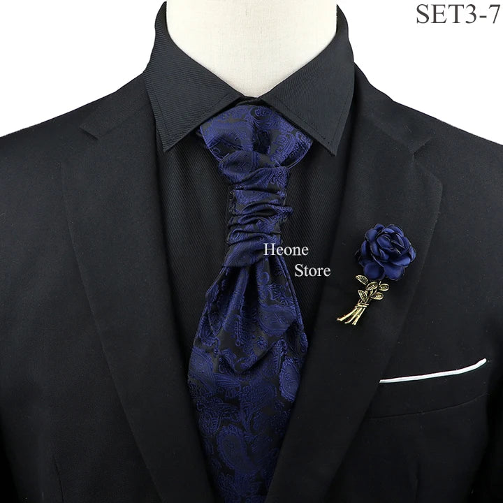 New Men's Premium Paisley Tie Brooch Set Red Black Blue Ajustable Neck Tie Luxury Classic Suit Tuxedo Groom Wedding Accessories