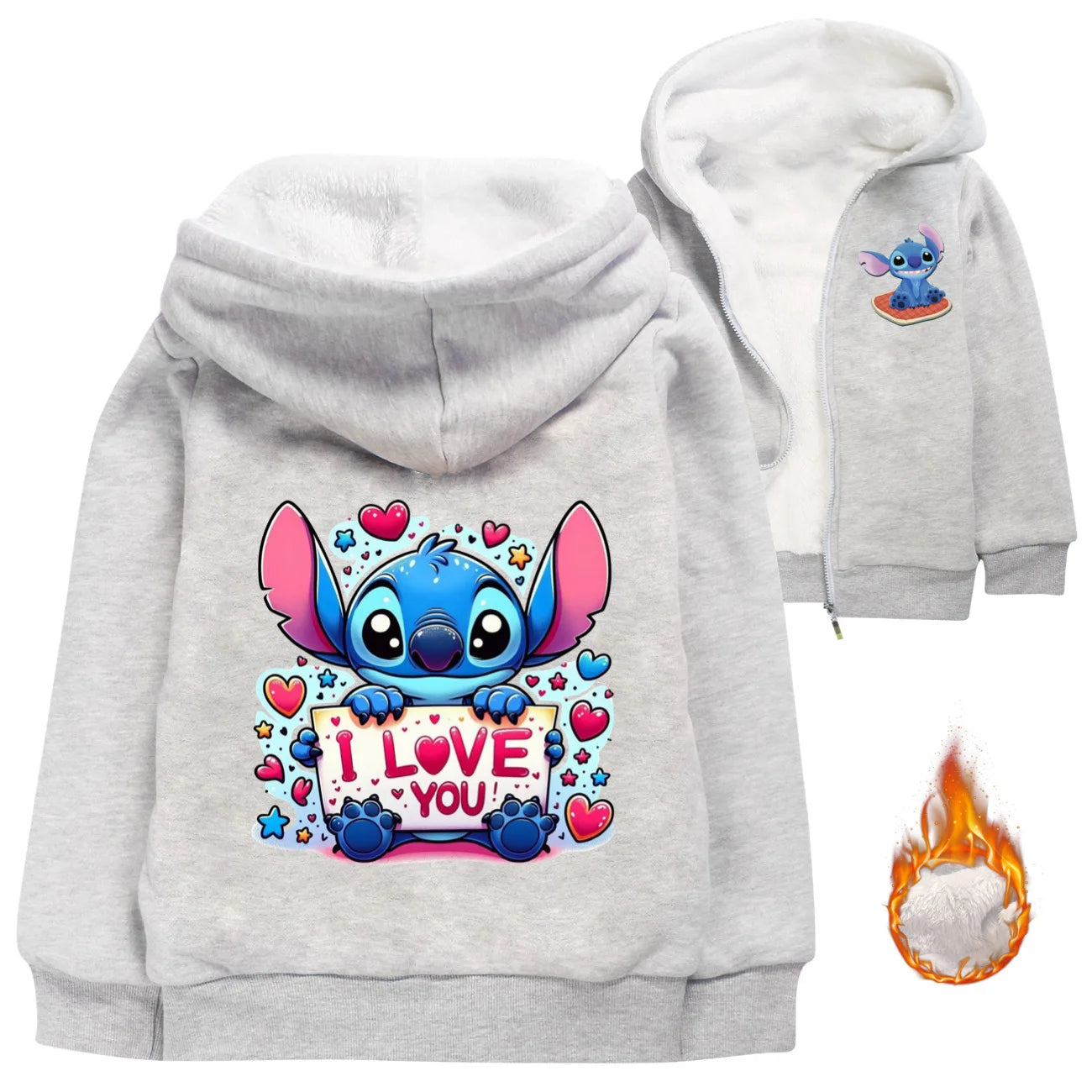 Kid Baby Boy Girl Coat Autumn Winter Long Sleeve Plush Hoodies Cartoon Stitch Print Children Sweatshirt Clothes Thick Top Outfit