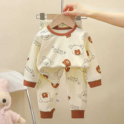 New Kids Pure Cotton Pajamas Boys Girls Cartoon Long Sleeve T-Shirt Top + Pants Baby Autumn Sleepwear Underwear Clothes Sets