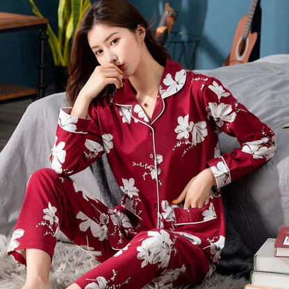 100% Cotton Pajama For Women Winter Soild Pink Pijamas Feminino Warm Sleepwear White PJ 2024 Fashion Pure Cotton Pyjama Femme