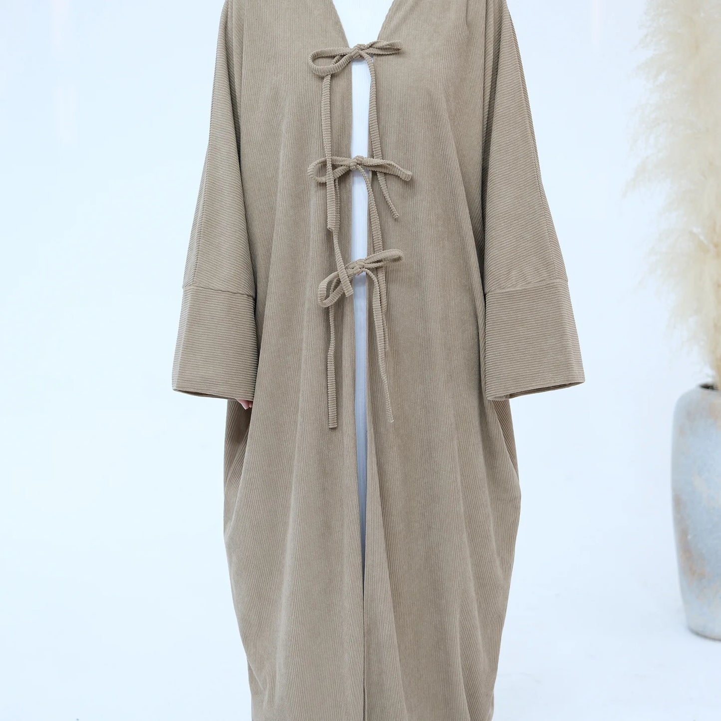 Arabic Women Corduroy Abaya Dress Ramadan Eid Dubai Modest Cardigan Islamic Party Robe Fashion Turkey Winter Solid Coat