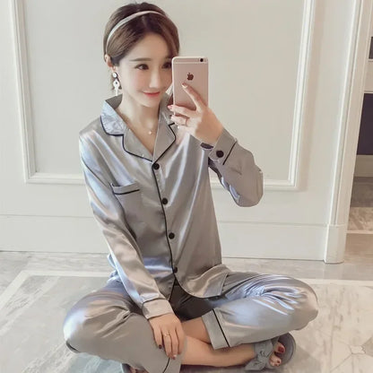 Silk Pajamas for Women Sexy Silk Women Pijama Sets Sleepwear Long-sleeve Cardigan Female Ice Silk Home Pijama Mujer Verano