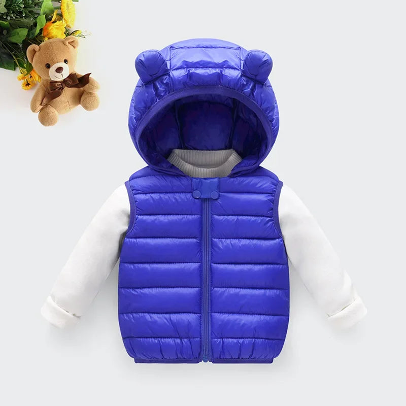 Baby Boys Girl Warm Down Vest Toddler Cotton Waistcoat Children Autumn and Winter Clothes Kids Hooded Jackets 1-6 Years Old