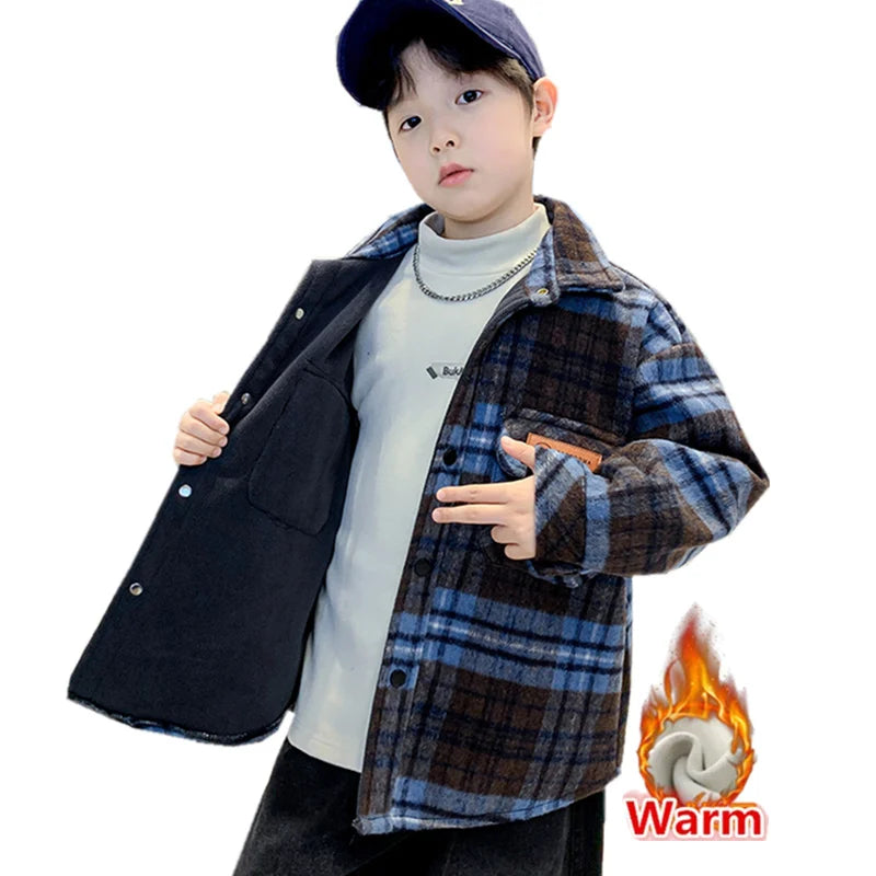 Fashion Kids Winter Thermal Shirt Boy Warm Insulate Clothing Children Thick Fleece-Lined Blouse For Teenager High Quality Shirt