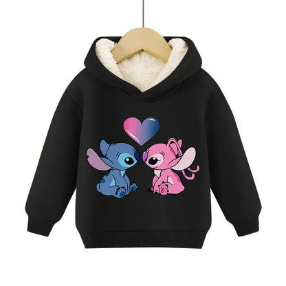 Lilo&stitch Children Hoodie Winter Thicken Warm Pullover Sweatshirt Street Sweater Girl Boy Outdoor Sports Kid Hooded Clothes