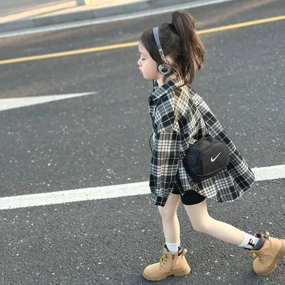 Plaid Shirts & Blouses For Girls Korean Children's Clothing 2025 Autumn Winter Cotton Baby Tops Children Kids Boys Wear 2 Years