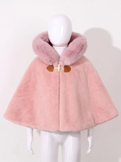 Toddler Baby Girls Cute Carseat Poncho Faux Fur Hooded Cape Cloak Thicken Fleece Jacket Coat Winter Outerwear Little Girls Coat