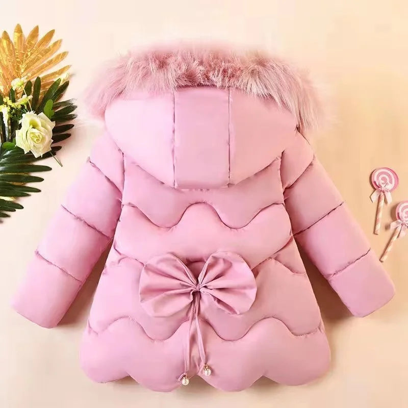 Children's winter coat Little girl cotton-padded jacket thickened fashion down  jacket girl's medium long super cute  jacket