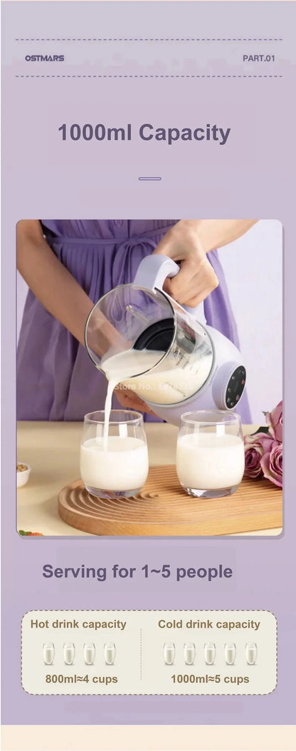 1000ml Smart Soybean Milk Machine Fully Automatic Filter-free Wall Breaker Multi-function Blender Home Juicer Kitchen Tools 800W