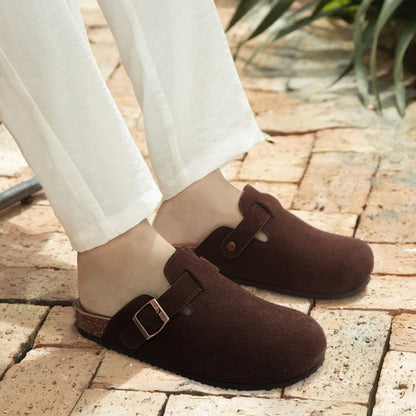 Comwarm Cork Footbed Clogs For Women Men Fashion Leather Mules Comfort Potato Shoes With Arch Support Indoor Outdoor Flat Slides