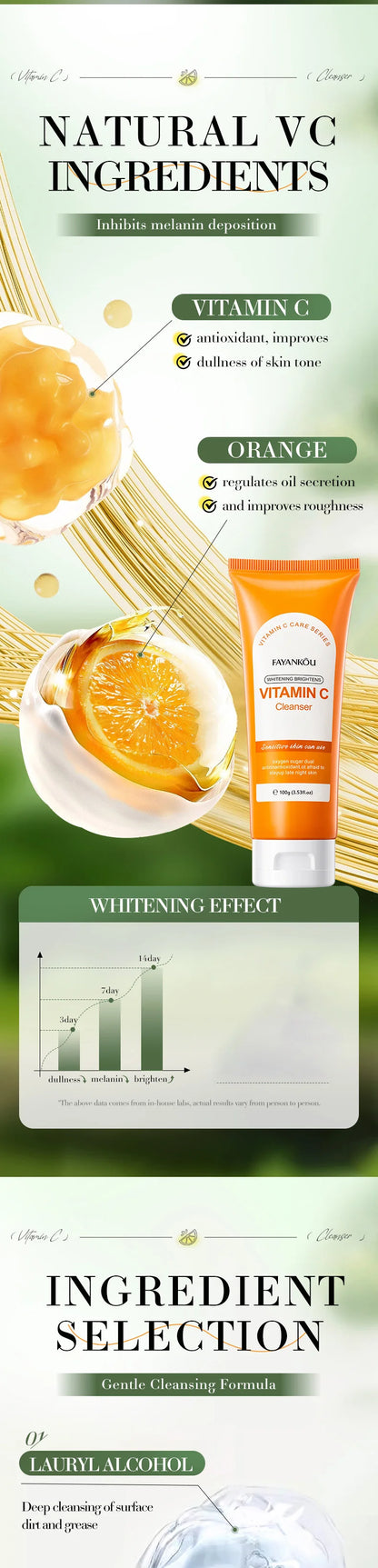 100g Vitamin C Facial Cleanser Face Wash Foam Cleanser Deep Cleansing Moisturizing Brightening Hydrating Skin Care Products