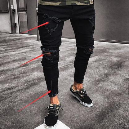 2025 New Skinny Jeans Light Blue Black Ripped Stretch Men's Pencil Pants Premium Brand Ropa Hombre S-XXXL Trousers Men