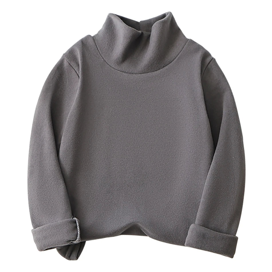 Autumn Winter Long Sleeve Children T-Shirt with Turtleneck Collar for Boys Girls Solid Color Base Shirt Tops Kids Casual Clothes