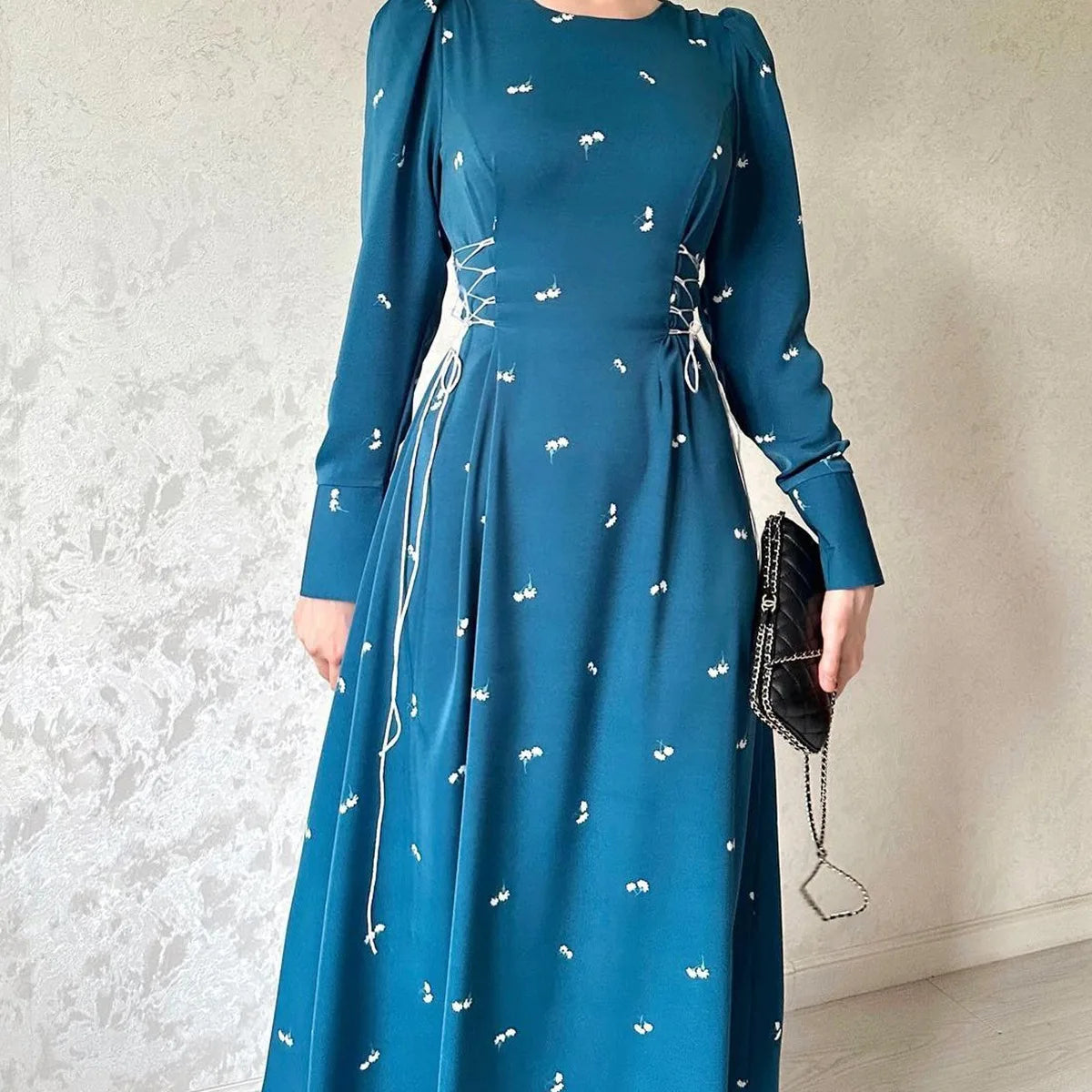 Women's Clothing Muslim Autumn New Long Skirt Socialite Temperament Long Waist Fit Cinched Pretty And Elegant Dress