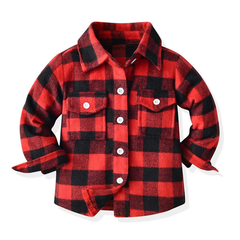 Top Autumn Winter Fashion Toddler Baby Boys Girls Long Sleeve Flannel Shirts Flaid Tops Kids Children Cotton Blouse