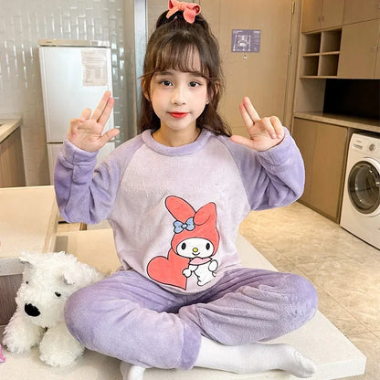 2025 Autumn Winter Flannel Children Pajama Sets Miniso Anime Cartoon Boy Girl Warm Sleepwear Cute Pijama Kids Homewear Clothes