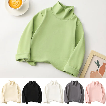 Autumn Winter Long Sleeve Children T-Shirt with Turtleneck Collar for Boys Girls Solid Color Base Shirt Tops Kids Casual Clothes